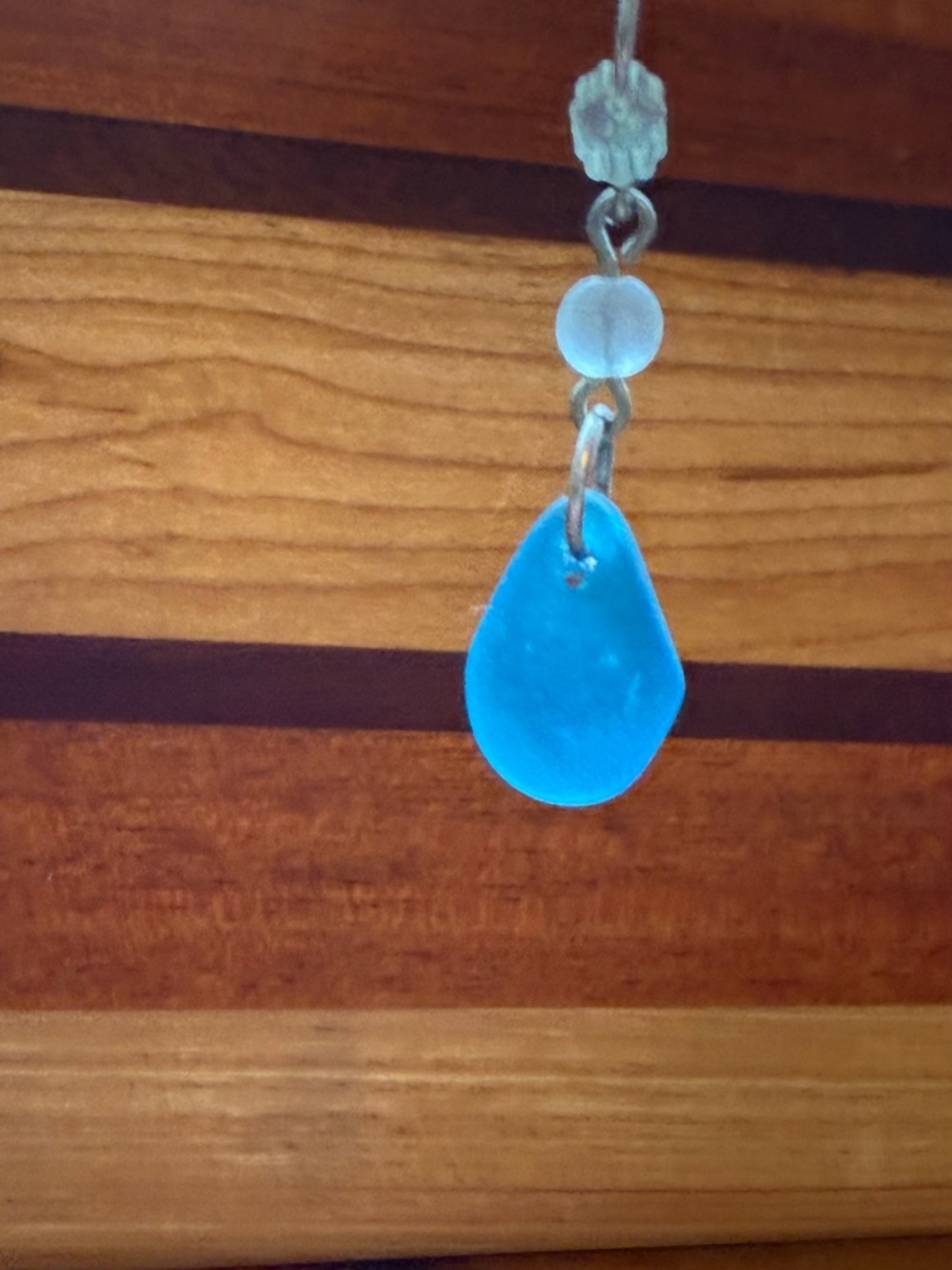 Blue Cape Cod Seaglass Teardrop Dangle Earrings - Picture 2 of 4